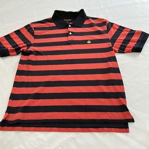 Brooks Brothers cotton polo men’s shirt.  Short sleeves, navy and coral, Large.
